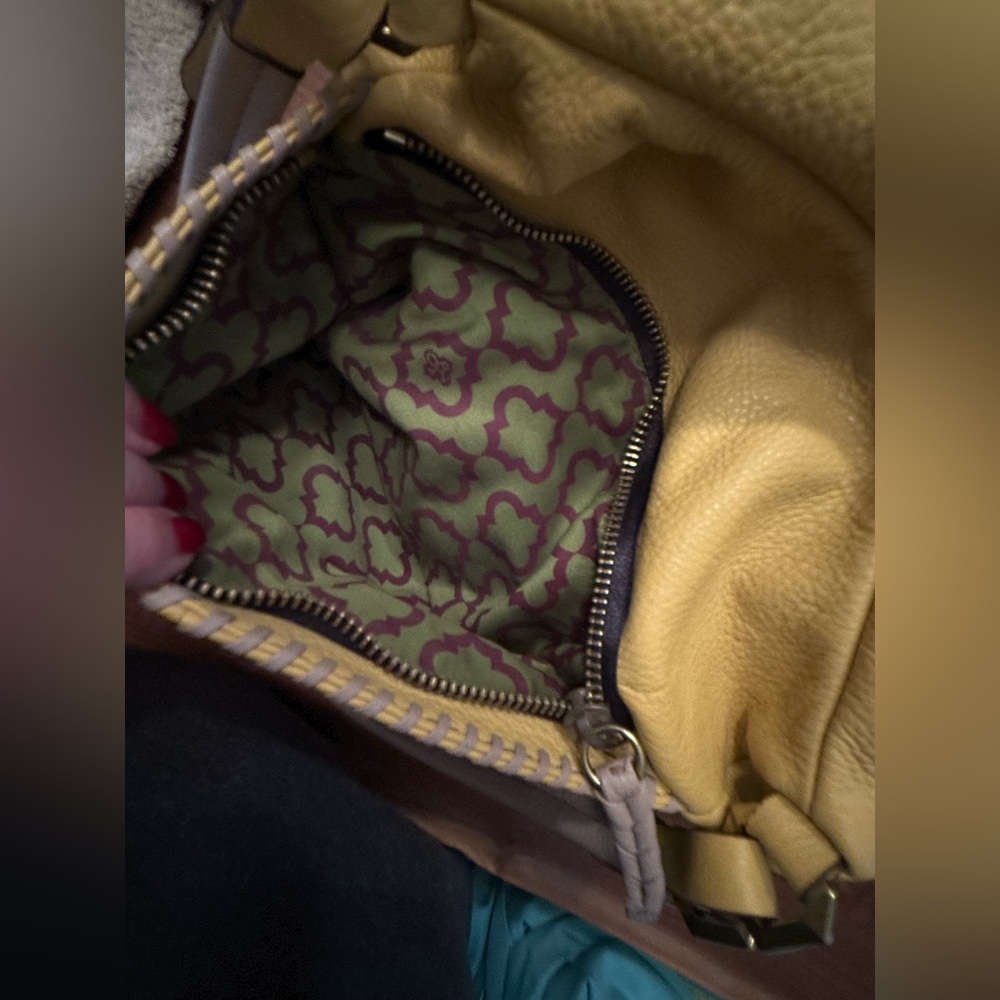 Oryany Womens Yellow & Tan Pebbled Leather Tote Shoulder Bag Multi Pockets - Picture 5 of 11